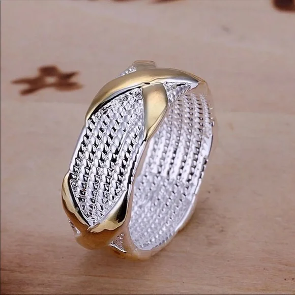 New 925 Silver Two Tone X beautiful Ring - Picture 2 of 4